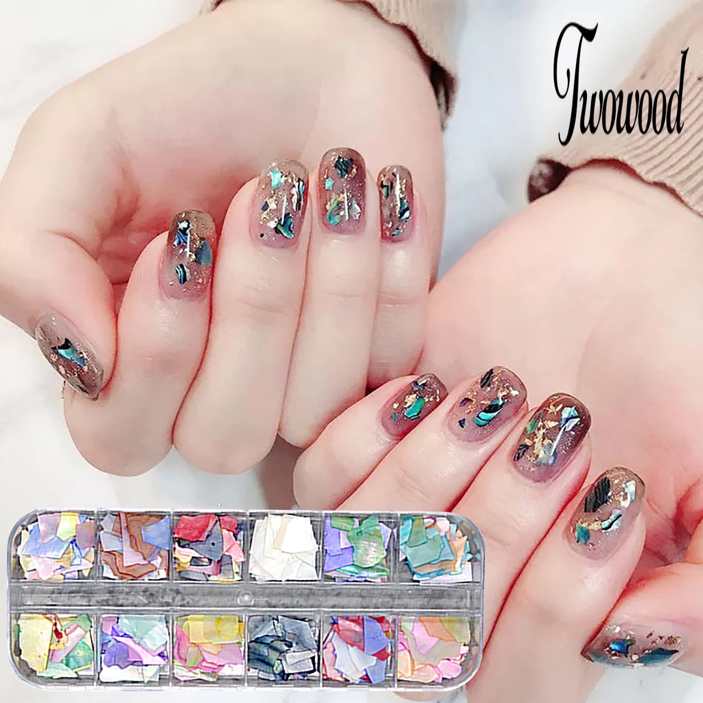 Twowood 1 Kotak Kuku Palsu Bentuk Asimetris Warna Cerah Untuk Dekorasi Nail Art DIY