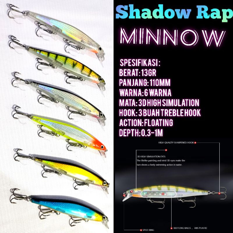 Minnow Shadow Rap umpan buatan Ikan Muara Laut Sungai Floating Minnow