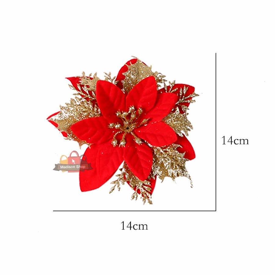 Bunga Natal Merah Gold Hiasan Parcel Christmas Flower Ponsetia Dekor