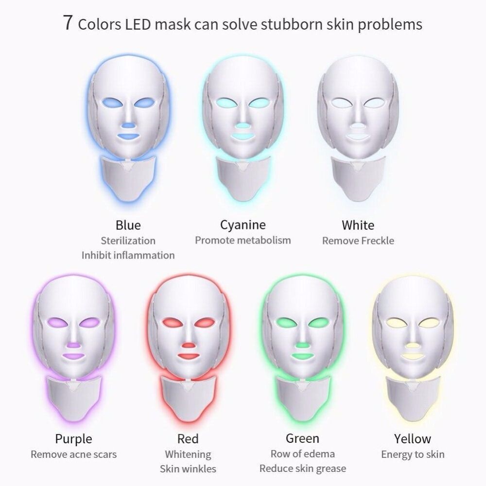 (READY STOCK!) LED Facial Mask Beauty With Neck Masker LED PDT LIGHT 7IN1 LED photon 7 warna