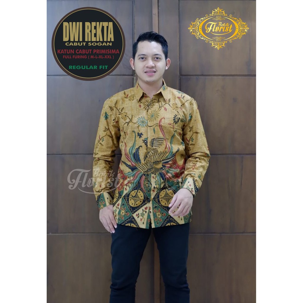 Batik Pria DWI REKTA Asli Katun Cabut Sragenan Full Furing Murah