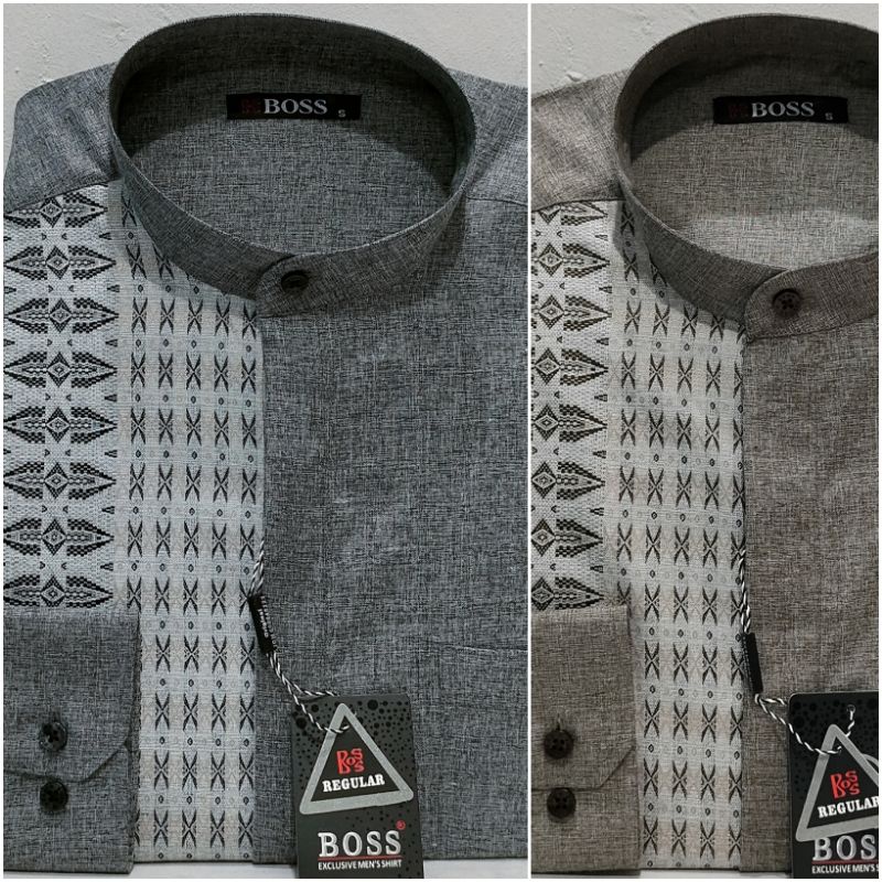 Kemeja Koko Pria Panjang Boss Premium Katun Rayon Wajik Abu Coklat