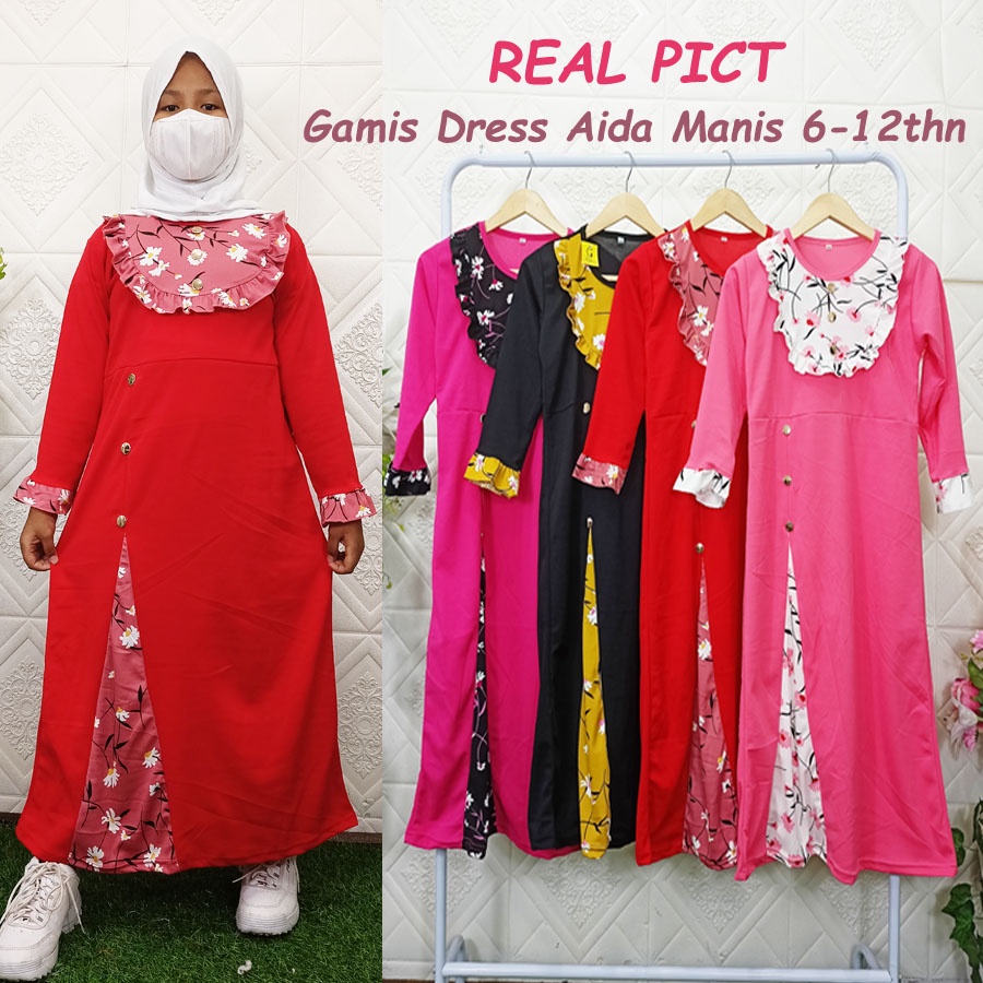 AIDA MANIS GAMIS DRESS ANAK BUNGA PITA 6-12Tahun GL FASHION