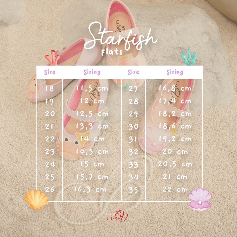 CLOEVKIDS - READY STOCK Starfish Size 22-35 Flatshoes Sepatu Casual Ballet Anak Perempuan Pastel Ballerina Korean Style Lucu - Mermaid Series