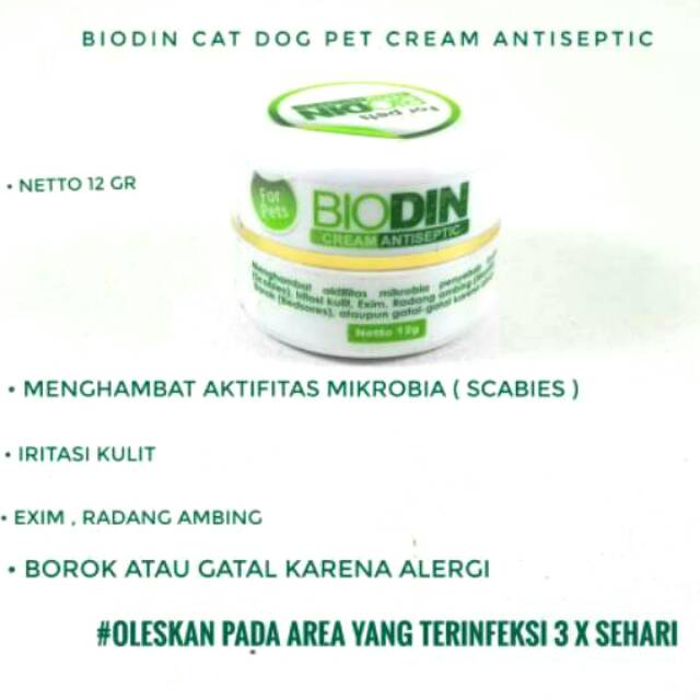 BIODIN 12gr cream hijau / obat jamur scabies / hewan / kucing anjing / pet