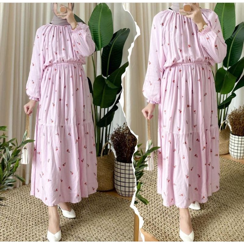 Jual Tania Midi Dress Dusty Shopee Indonesia