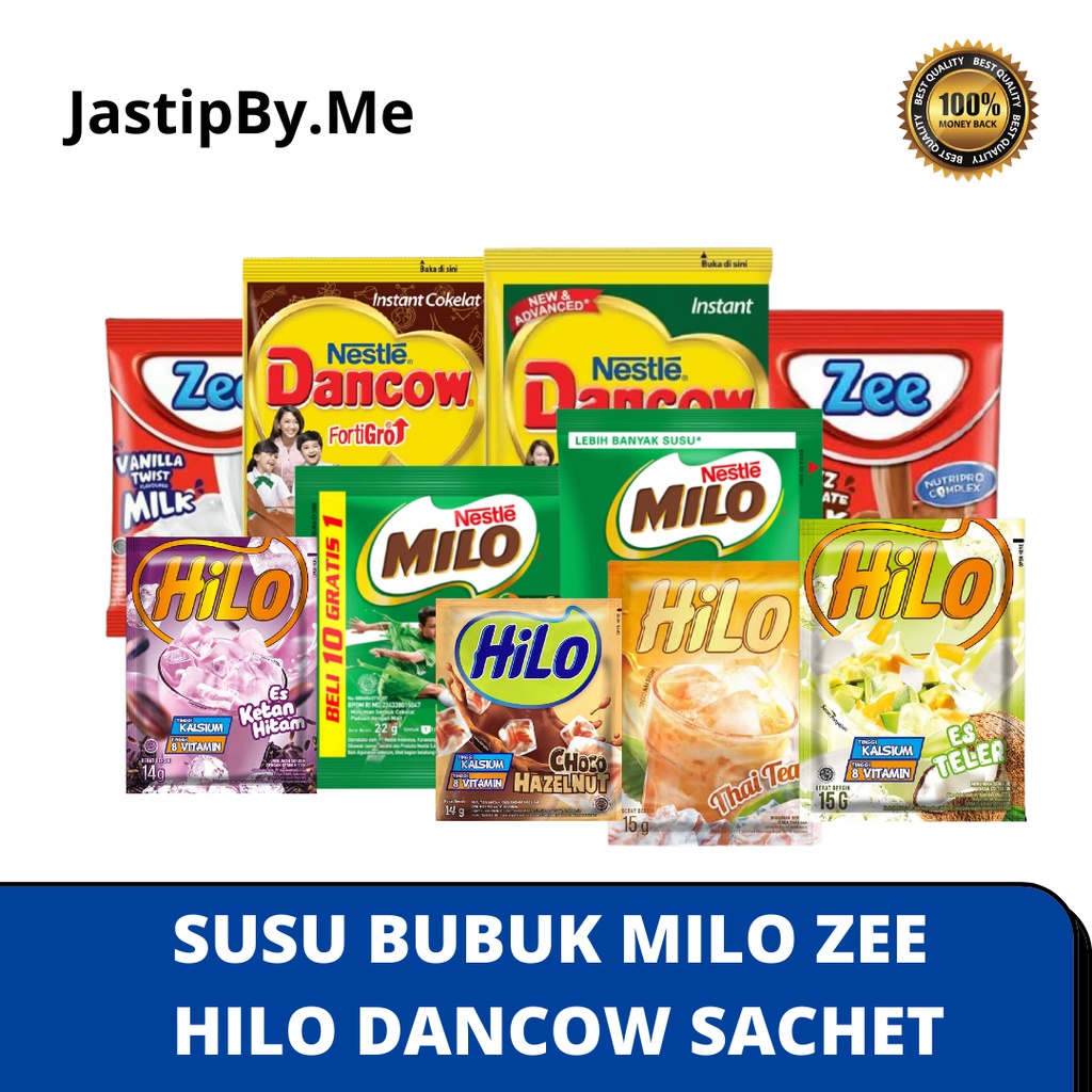 

Susu Bubuk Sachet Milo Dancow Hilo Zee Choco Vanilla Active Fortigro 3 in 1 Coklat Boom Rentengan Rencengan