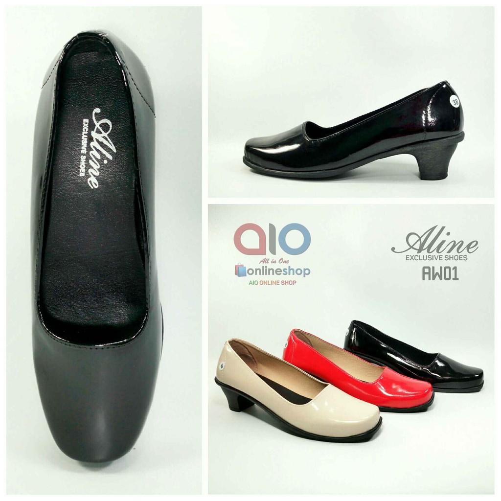 Aline Pantofel Glossy Wanita Hak Pump 5 Cm Sepatu Formal Kerja Kantor Kilap Glosy AW01