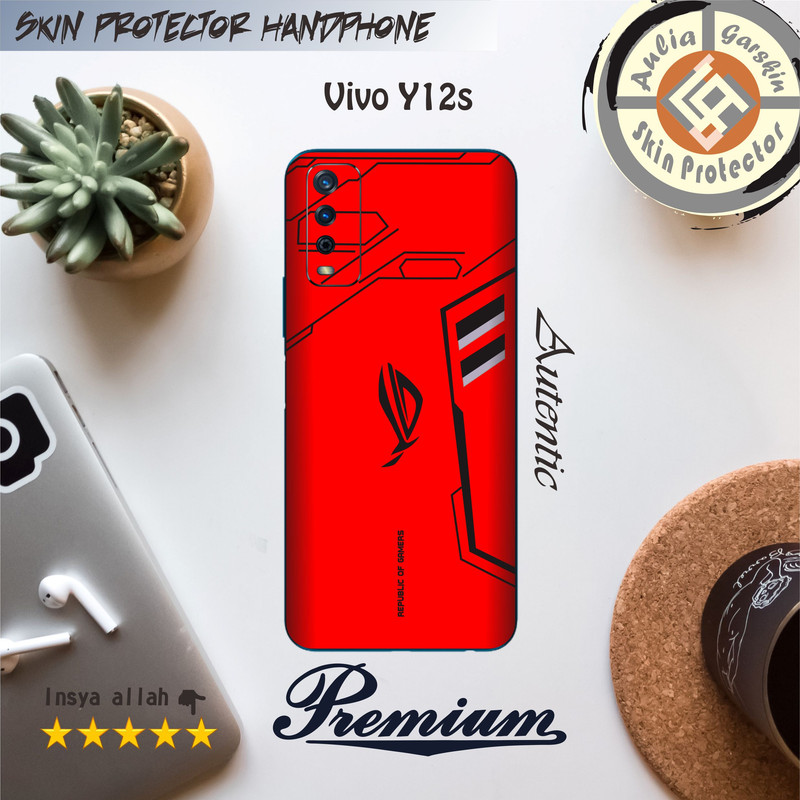 Garskin HP Vivo Y12s Motif asrog red - Free Custom Motif