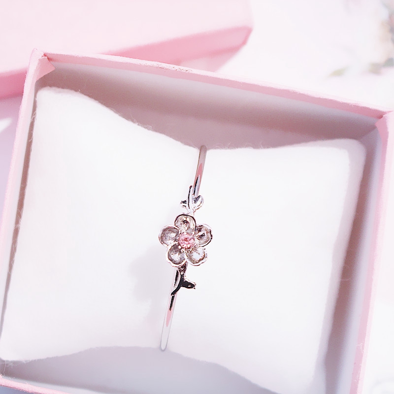 Cherry Blossom Pink Glitter Sterling Silver Hadiah Gelang Disesuaikan