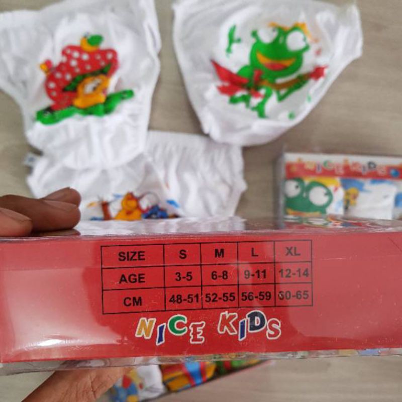 3pc-cd anak NICE KIDS motif kartun/ CD nice kids warna &amp; putih / celana dalam anak nice kids