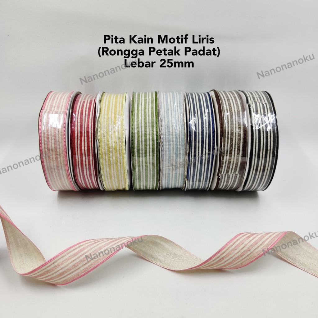 Pita Kain 1 inch 25 mm Motif Liris Rongga Petak Padat Hiasan Hampers Souvenir Mahar Kado