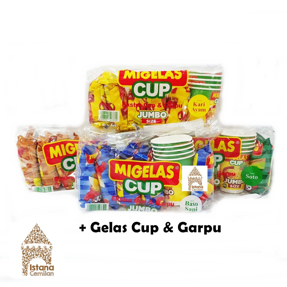  Migelas  Cup Jumbo isi 5 pcs Plus Gelas  Garpu Mi Gelas  