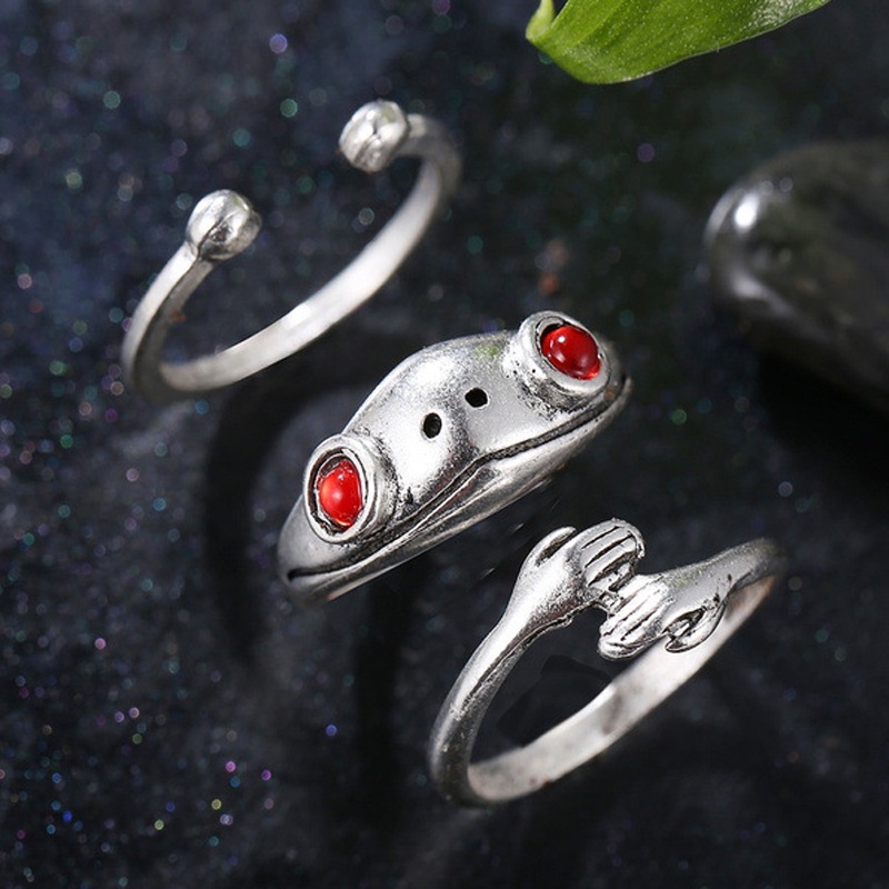 3Pcs/Set  Adjustable Fashion  Sliver  Hug Frog Rings