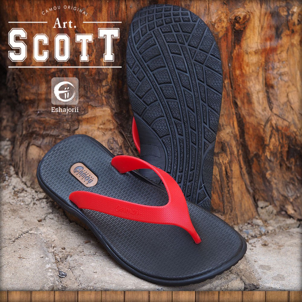 CAMOU - Scott Fire - Sandal Jepit Pria Comfort Casual Hitam Merah Mens Fashion Rubber Sole