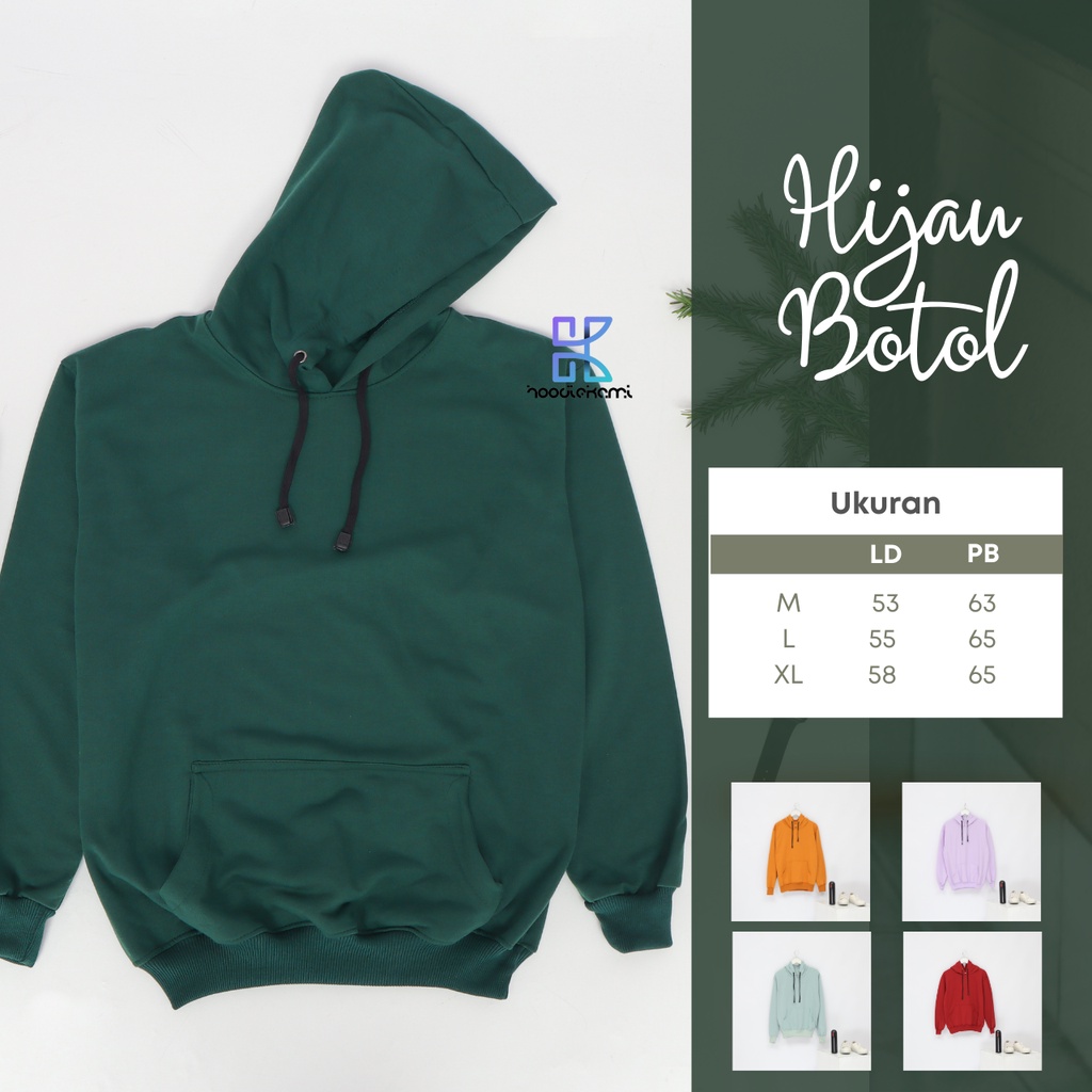 Promo Hoodie Polos Jumper Pria Wanita Bahan Fleece Warna Hijau Botol