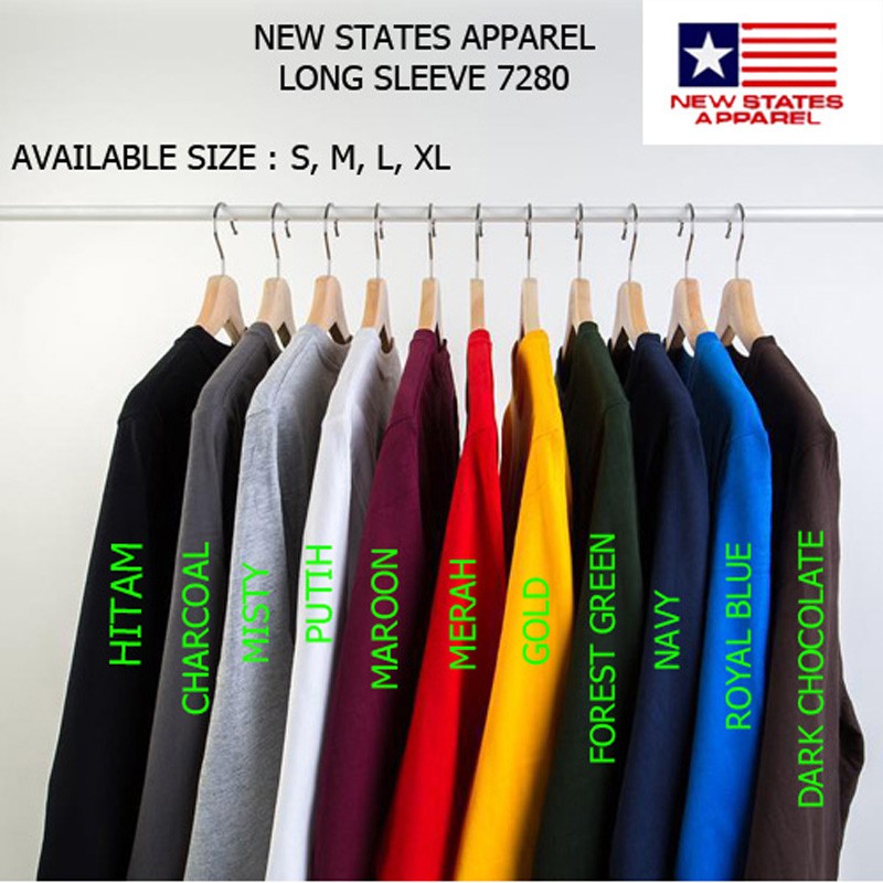  Kaos  Polos Long Sleeve New States Apparel NSA  Lengan 