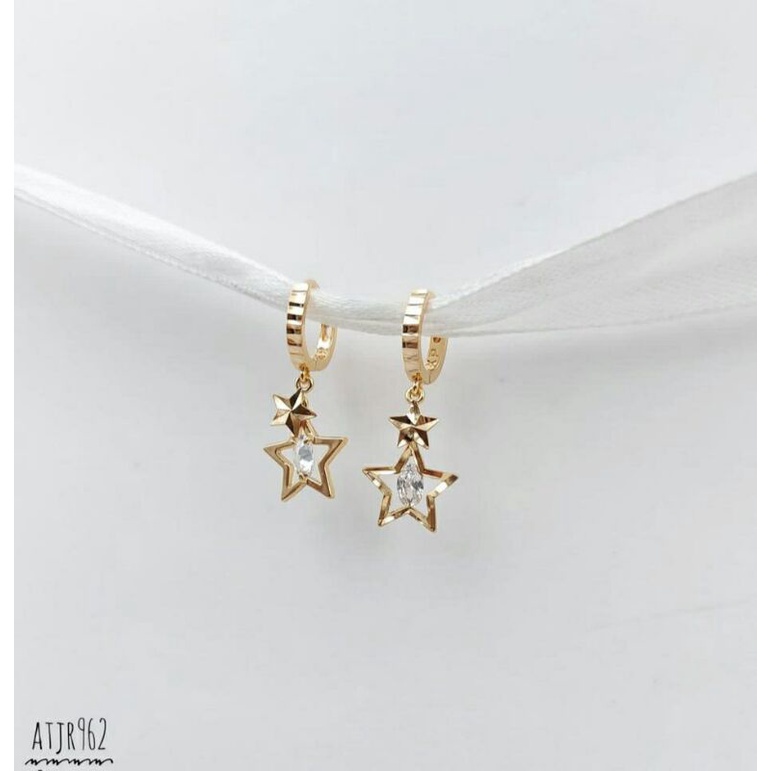 Anting Bintang Susun Mata Oval Chrome Emas 24k