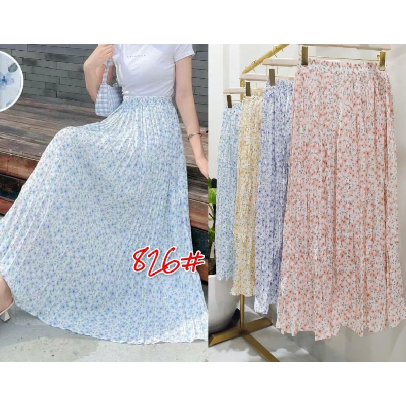 (Maxi Umbrella ) Flower Pleated Skirt Import Premium ( Rok A Sifon Prisket )