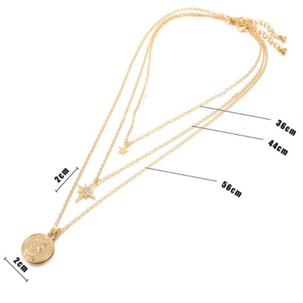 kalung multi layer coin star multi layer combination necklace (2J2)jka188