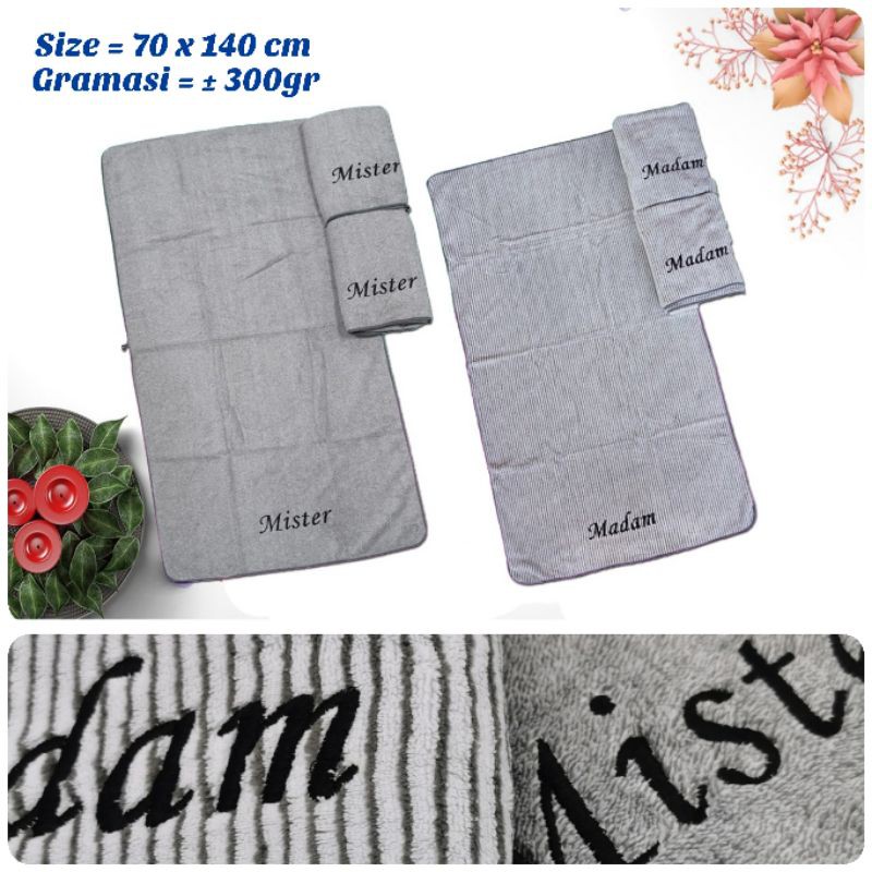 VL - COD MURAH HANDUK MICROFIBER UK 70 X 140 (MADAM DAN MISTER) - TOWEL COUPLE MR AND MRS