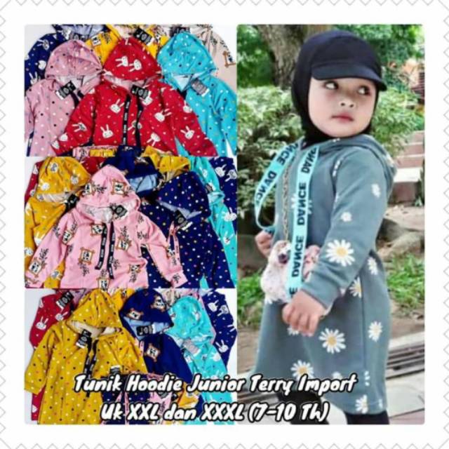 Baju Tunik hoodie anak perempuan 7-10th