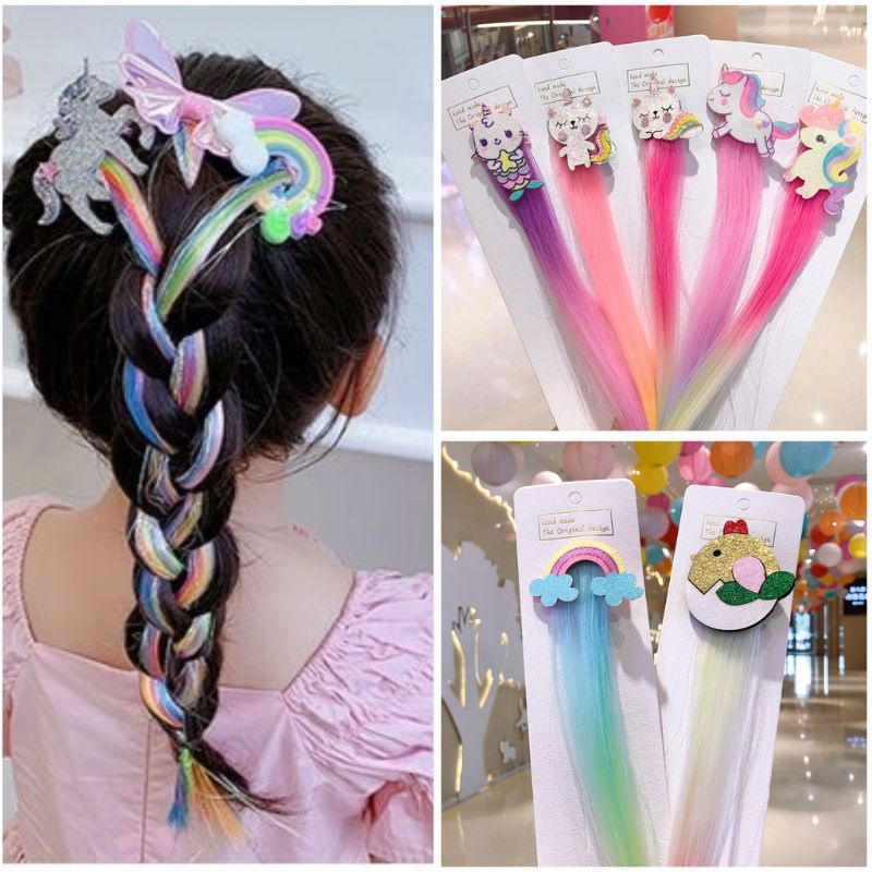 jepitan anak rambut palsu warna warni murah