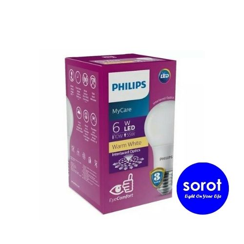 Philips Lampu LED Bulb 6 Watt 3000 K E27 MyCare (Warna Kuning/Warm White)