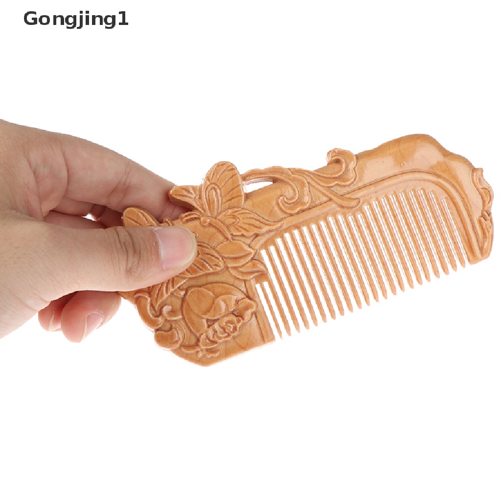 Gongjing1 1PC Sisir Kayu Peach Alami Gigi Lebar Anti Statis