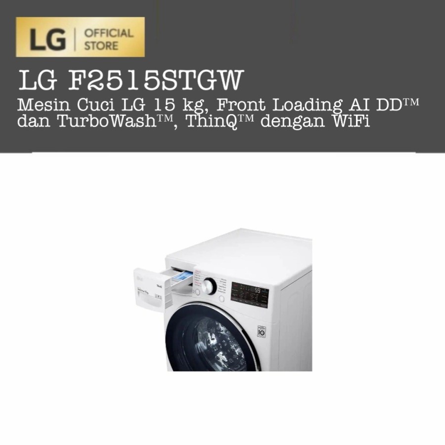 LG F2515STGW Mesin Cuci LG 15 kg, Front Loading AI DD™-TurboWash