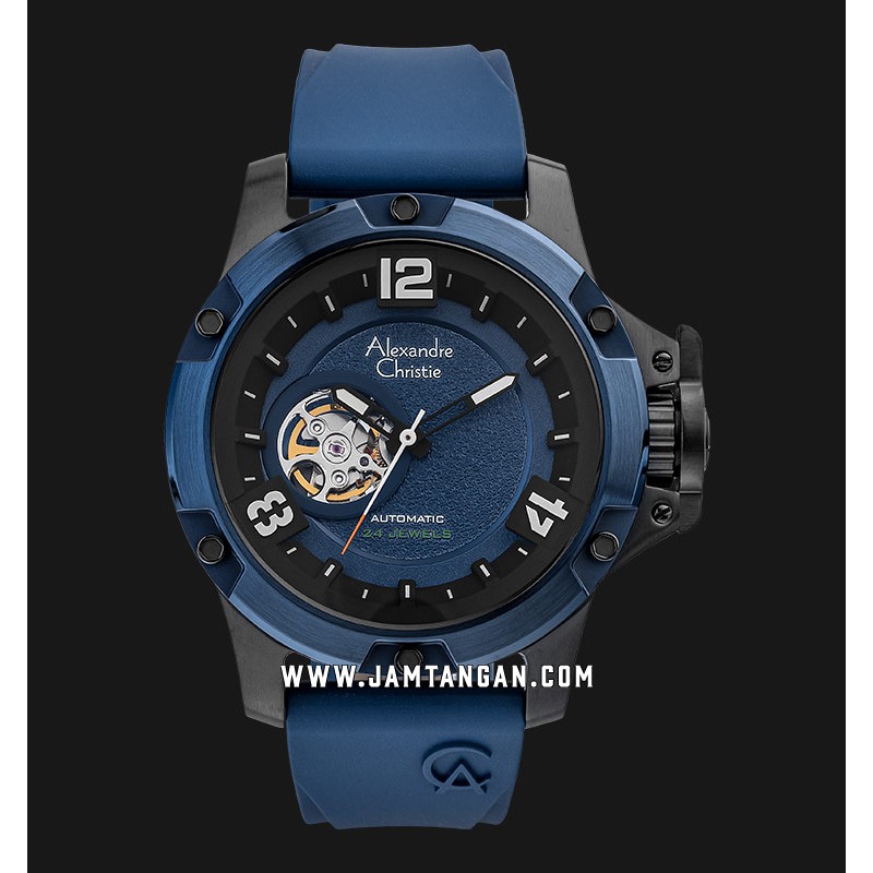 Alexandre Christie AC 6295 MA RUBBU Automatic Men Open Heart Dial Blue Rubber Strap