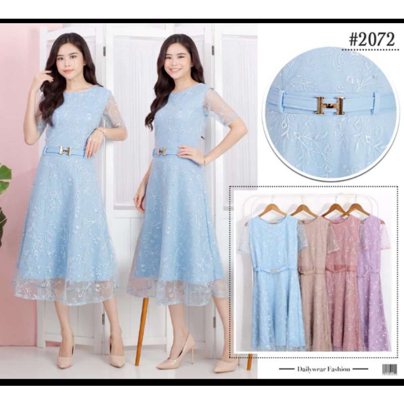 Dress wanita bahan scuba premium kombinasi tile bordir ukuran standar