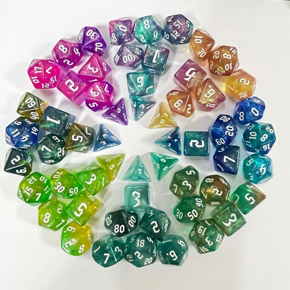 7pcs Dadu Polyhedral RPG Bahan Akrilik Multi Warna Untuk Permainan Konsentrat