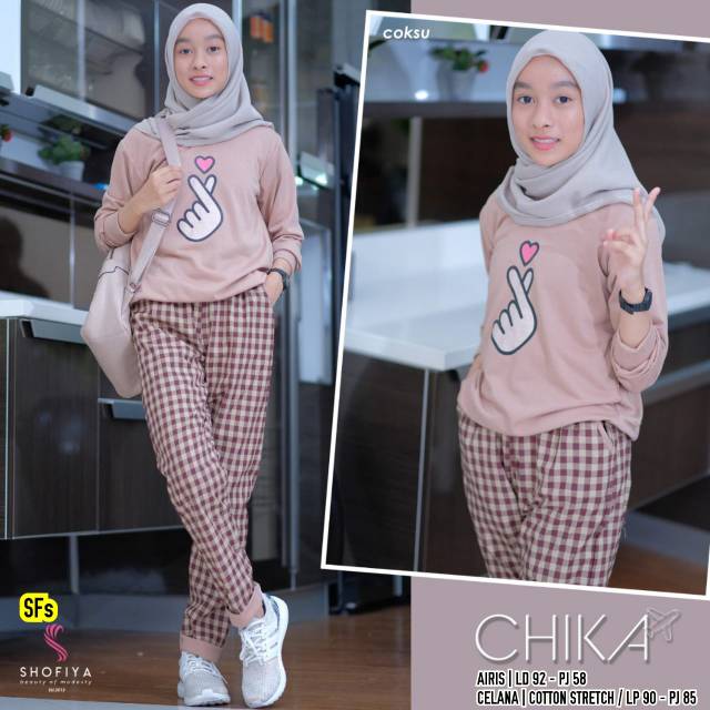 SETELAN CELANA REMAJA AIRIS CHIKA SET MOTIF KOTAK PREMIUM QUALITY