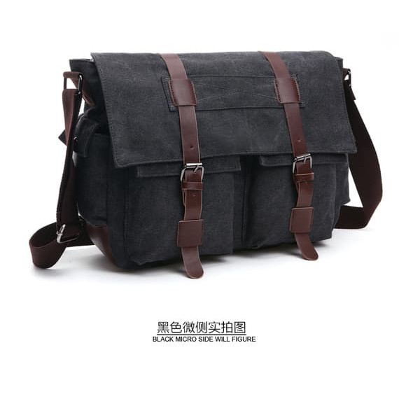 Tas selempang kanvas Tas pria Tas sandang [Hitam] - Cokelat