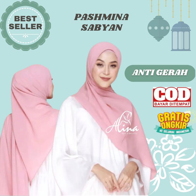 Hijab pashmina sabyan diamond syari polos jilbab pasmina tali jumbo kerudung phasmina panjang remaja