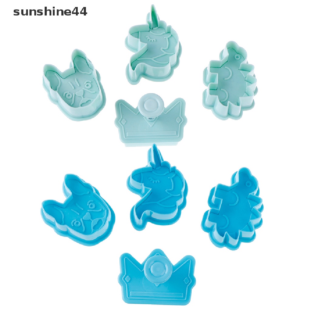 Sunshine 4Pcs / set Cetakan Plunger Kue Bentuk Unicorn / Dinosaurus / Mahkota Bahan Plastik