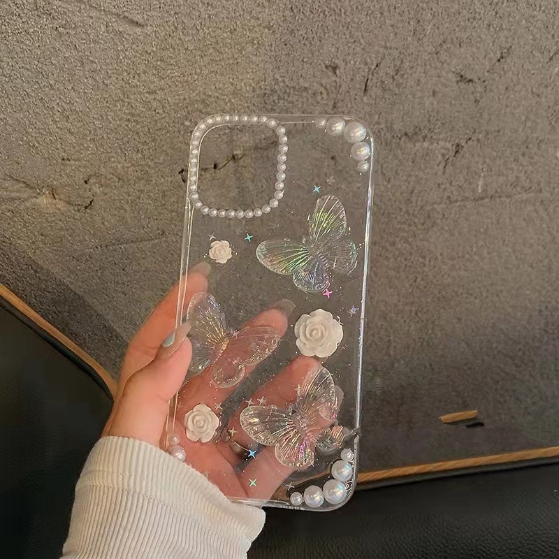 Casing Soft Case TPU Motif Kupu-Kupu Glitter Untuk Iphone 14 Pro Max 13 Pro Max Xr 7Plus 8Plus X XS 13 11 12 Pro Max