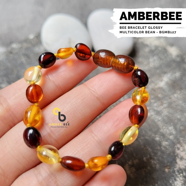 Gelang Amber Baltic Lithuania Balita &amp; Anak Glossy Multicolor Bean BGMB127 By Amber Bee