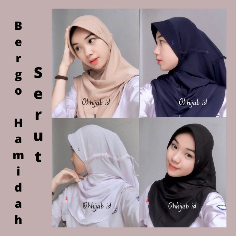 Bergo Hamidah Serut/ Bergo Jersey serut menutup dada / Hijab instan jersey