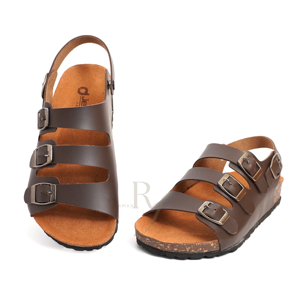 JEDDI [LT 503] Sandal Pria Wanita Selop Puyuh Sandal Kasual Kulit Sandal Selop Gesper Ban 3 Sendal Birken