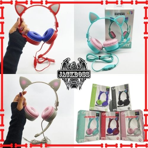 Headphone Bando Gaming Cat Ear Headphones LED BK-78 Headset Lucu Kucing ada Lampu Earphone Geming Ha