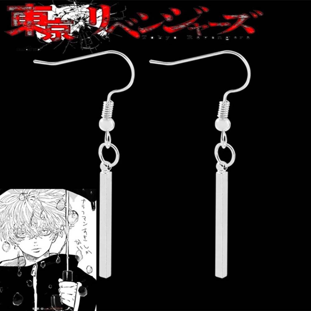 Anting Stud Panjang Bentuk Persegi Panjang Desain Anime Tokyo Revengers Bahan Stainless Steel Untuk Pria Dan Wanita