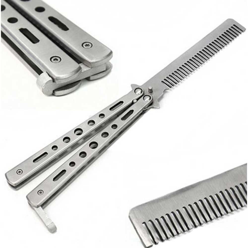 Sisir Besi Stainless Saku Lipat Rambut Keriting Rontok Salon Anak Pria Wanita Butterfly Balisong Ori