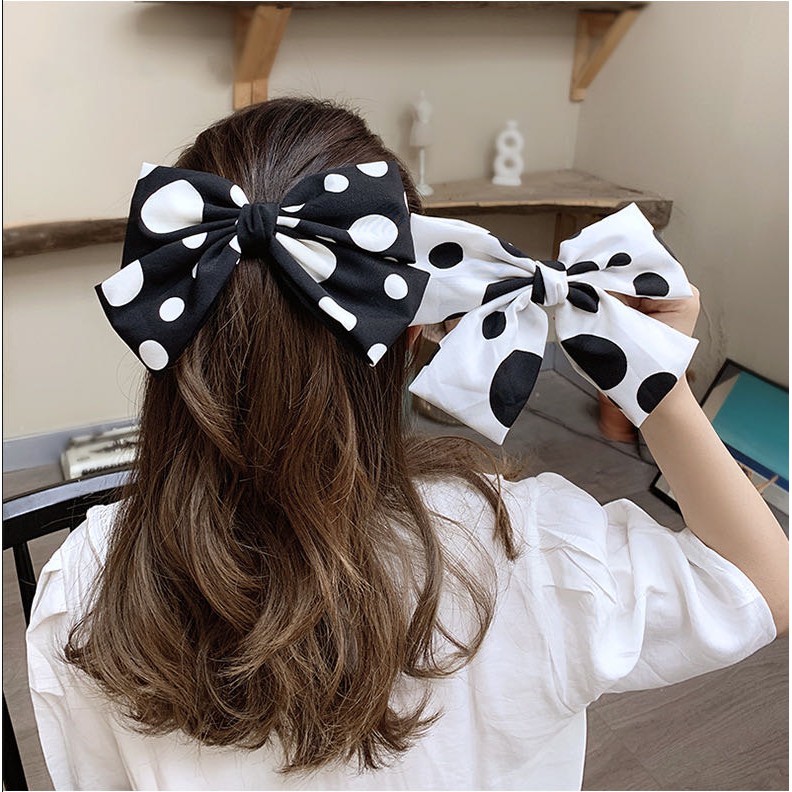 Jepit Rambut Pita Besar Polkadot Wanita Gaya Korea Aksesoris Rambut Fashion Import