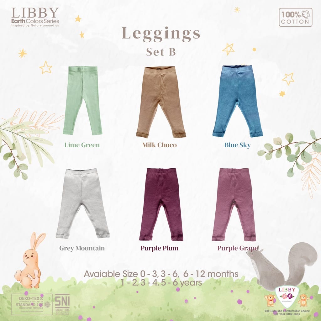 Legging Libby Earth Color Series Grup 2  0-6 Tahun 100% Cotton Premium Arevyonlineshop Baju Bayi Celana Bayi