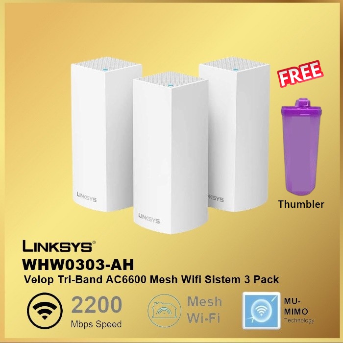 LINKSYS VELOP WHOLE HOME MESH WI-FI SYSTEM WHW0303-AH AC6600 PACK OF 3