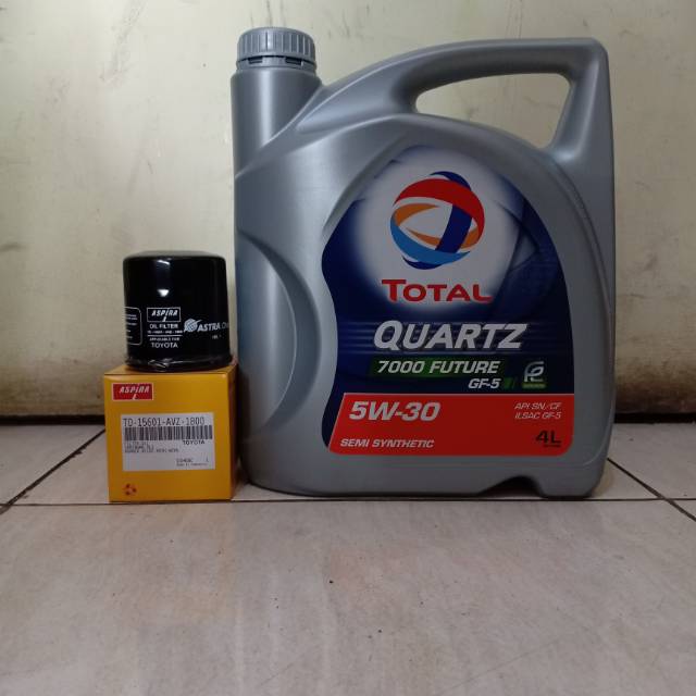 Paket Oli Total 5W-30 Kemasan 4 Liter + Filter Oli Agya, Ayla, Calya, Sigra, Sirion