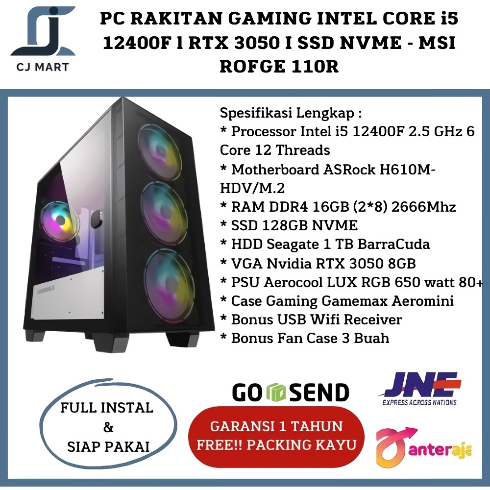 PC RAKITAN GAMING INTEL CORE i5 12400F l RTX 3050 I SSD NVME -Aeromini