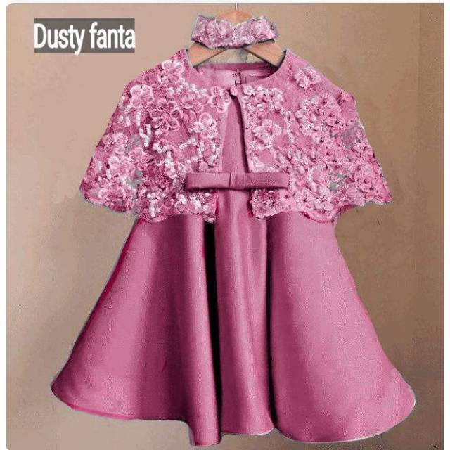 Dress pesta brokat anak  princess cape balita  ulang tahun 